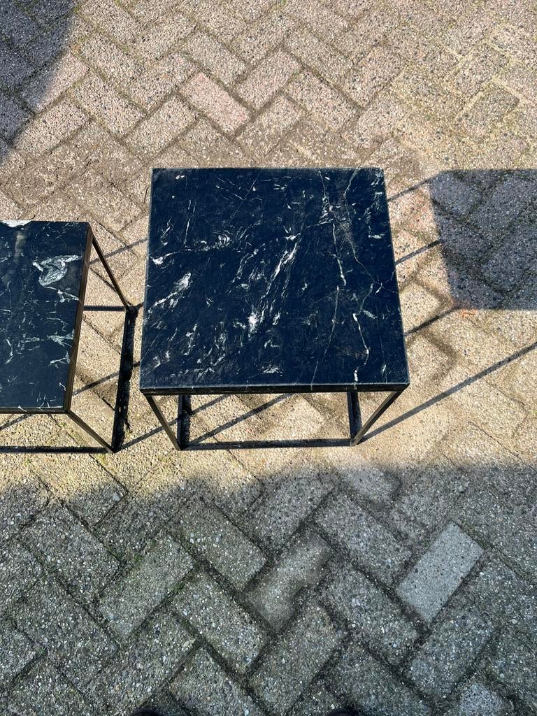 2 stuks tafeltjes marmer compasiet, Ophalen, Minder dan 45 cm, Minder dan 55 cm, Vierkant