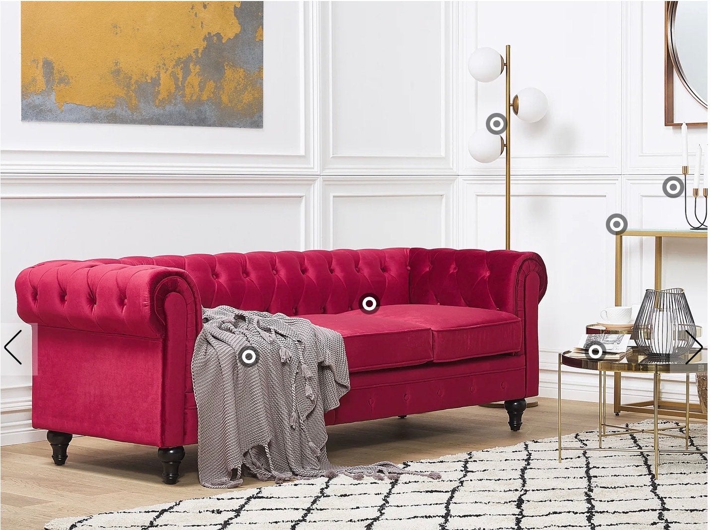 Prachtige warm rode stoffen Chesterfield bank MOET NU WEG!!!, Ophalen, 250 tot 300 cm, Gebruikt, Driepersoons