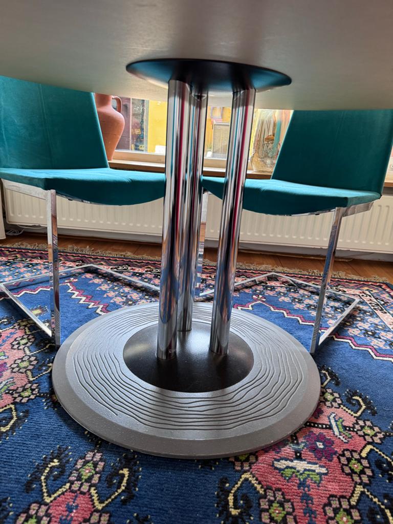 Moderne eetkamerstoelen - set van 4, turquoise stof, Ophalen, Overige kleuren, Zo goed als nieuw, Vier