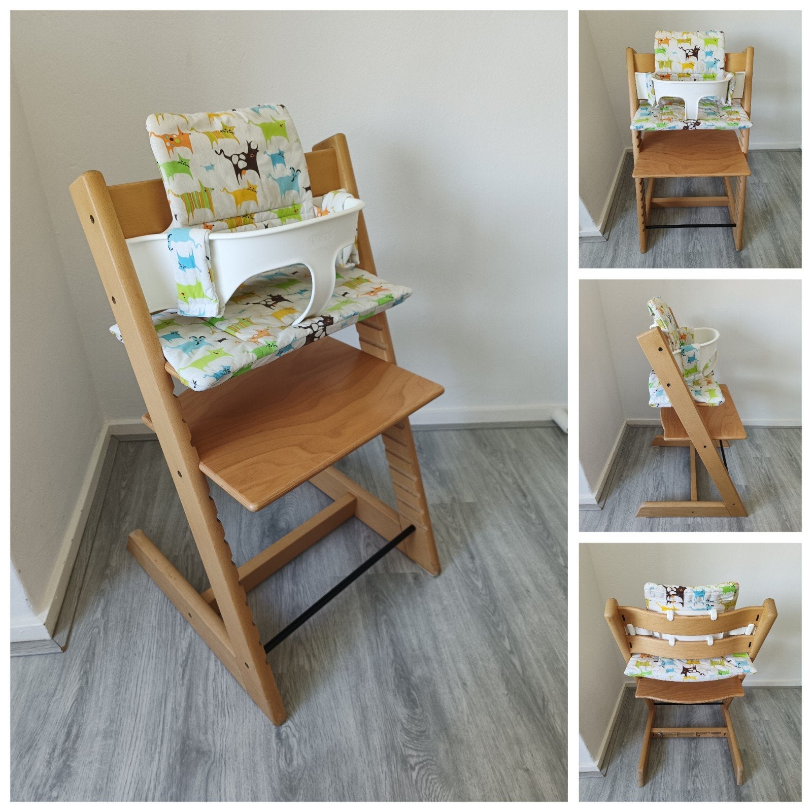 Stokke Tripp Trapp naturel met babyset en kussenset, Kinderen en Baby's, Kinderstoelen, Meegroeistoel, Ophalen of Verzenden, Zo goed als nieuw
