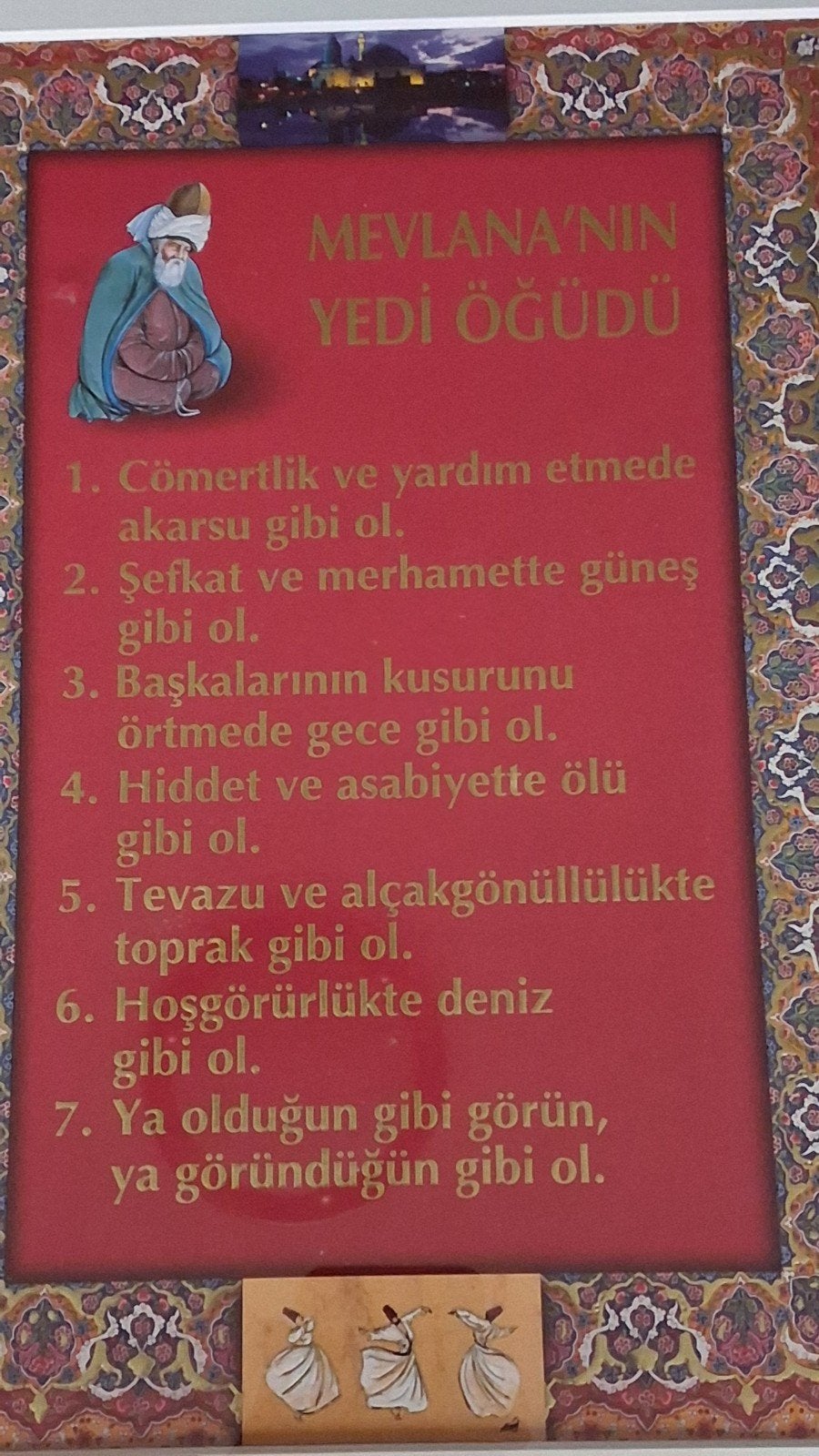 MEVLANA’NIN YEDİ ÖĞÜDÜ. Zeven adviezen. 35/49 cm., Ophalen, Zo goed als nieuw, Kaart of Prent, Islam