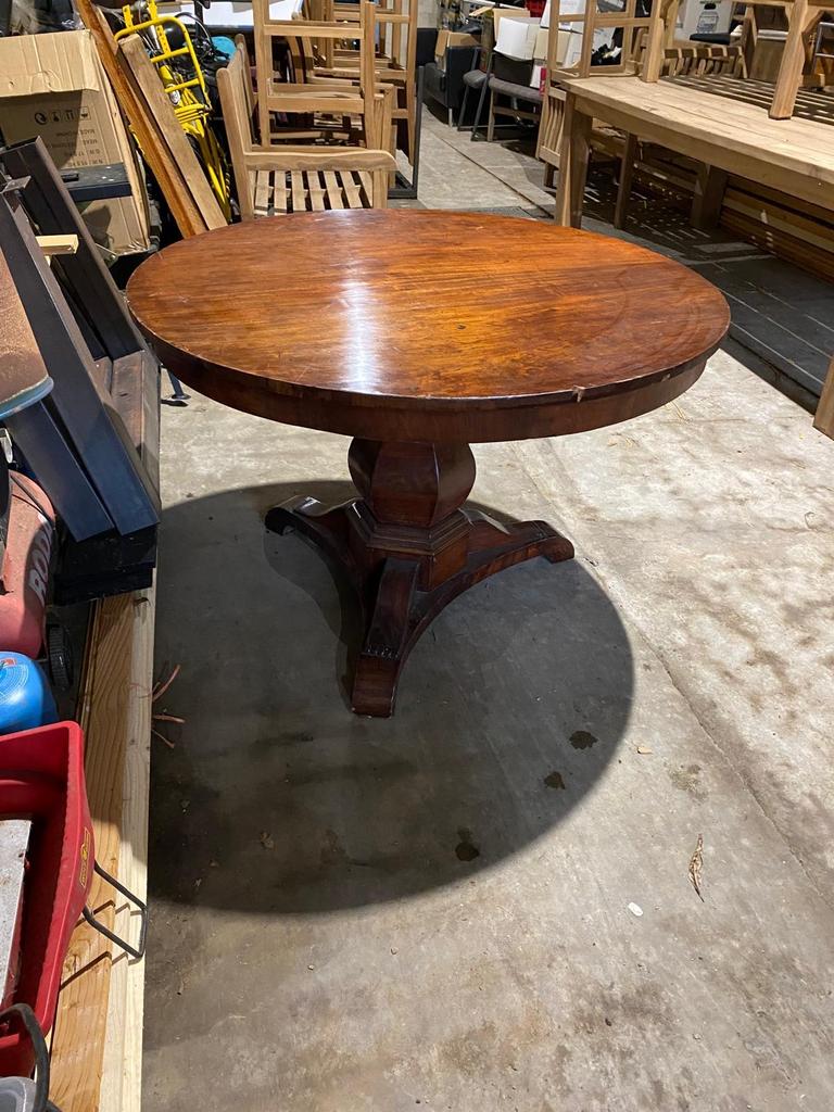 Ronde teakhouten tafel met voetstuk, Ophalen of Verzenden