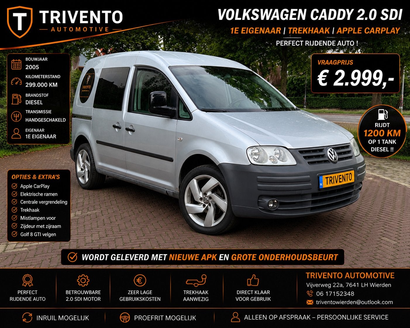 Volkswagen Caddy SDI/APPLE CAR /TREKHAAK/ZIJDEUR/ GTI VELGEN, Voorwielaandrijving, Stof, Volkswagen, Origineel Nederlands