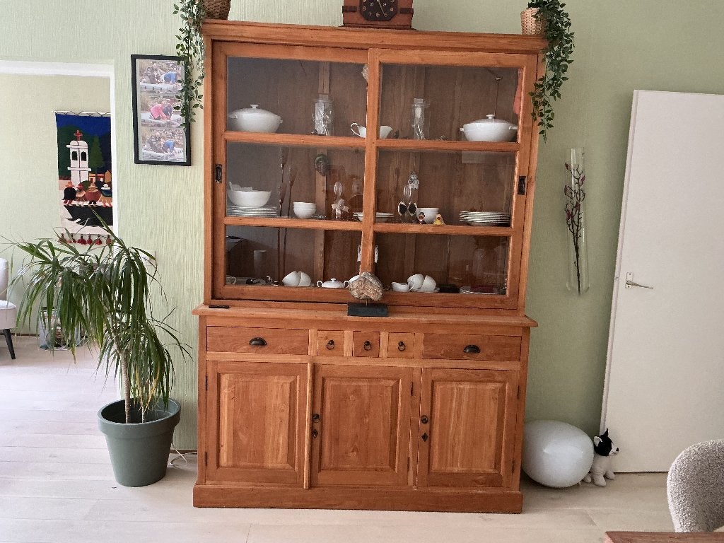 Teakhout buffetkast onbehandeld, Ophalen, Gebruikt, Met deur(en), Glas