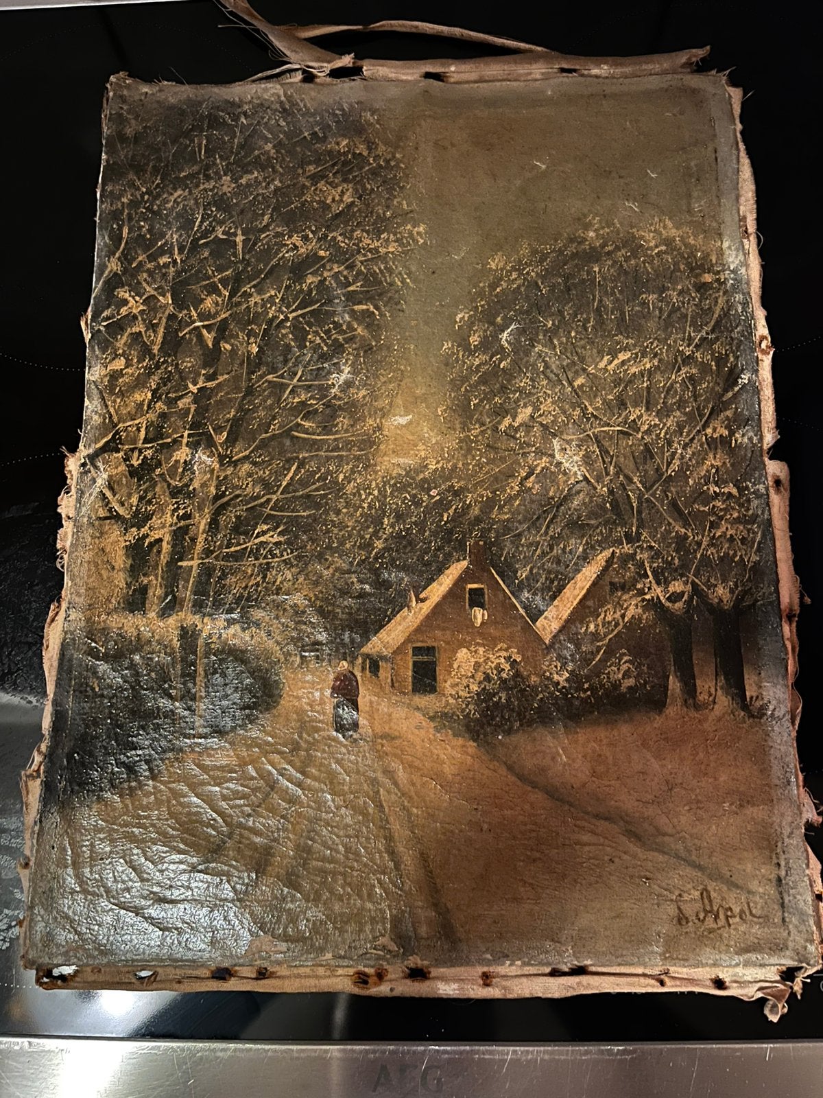 Antiek olieverf winterlandschap schilderij, Ophalen
