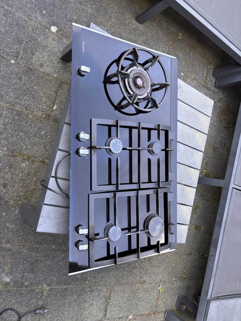 Siemens gasfornuis met 5 kookzones - Zwart glas, Gebruikt, Minder dan 85 cm, 60 cm of meer, Ophalen of Verzenden