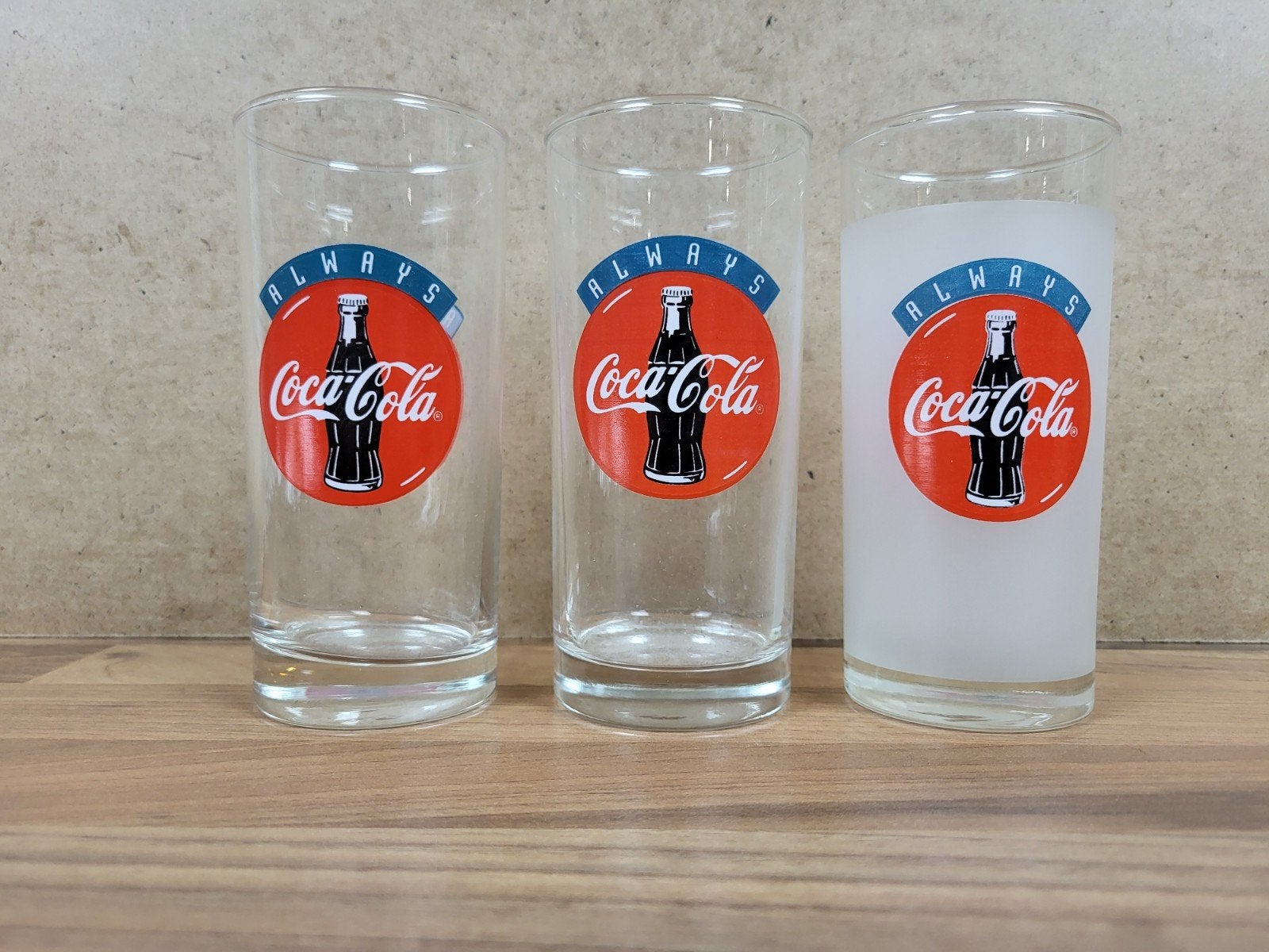 Set van 3 Vintage Coca-Cola Glazen - Always Coca-Cola, Ophalen of Verzenden, Gebruikt, Frisdrankglas