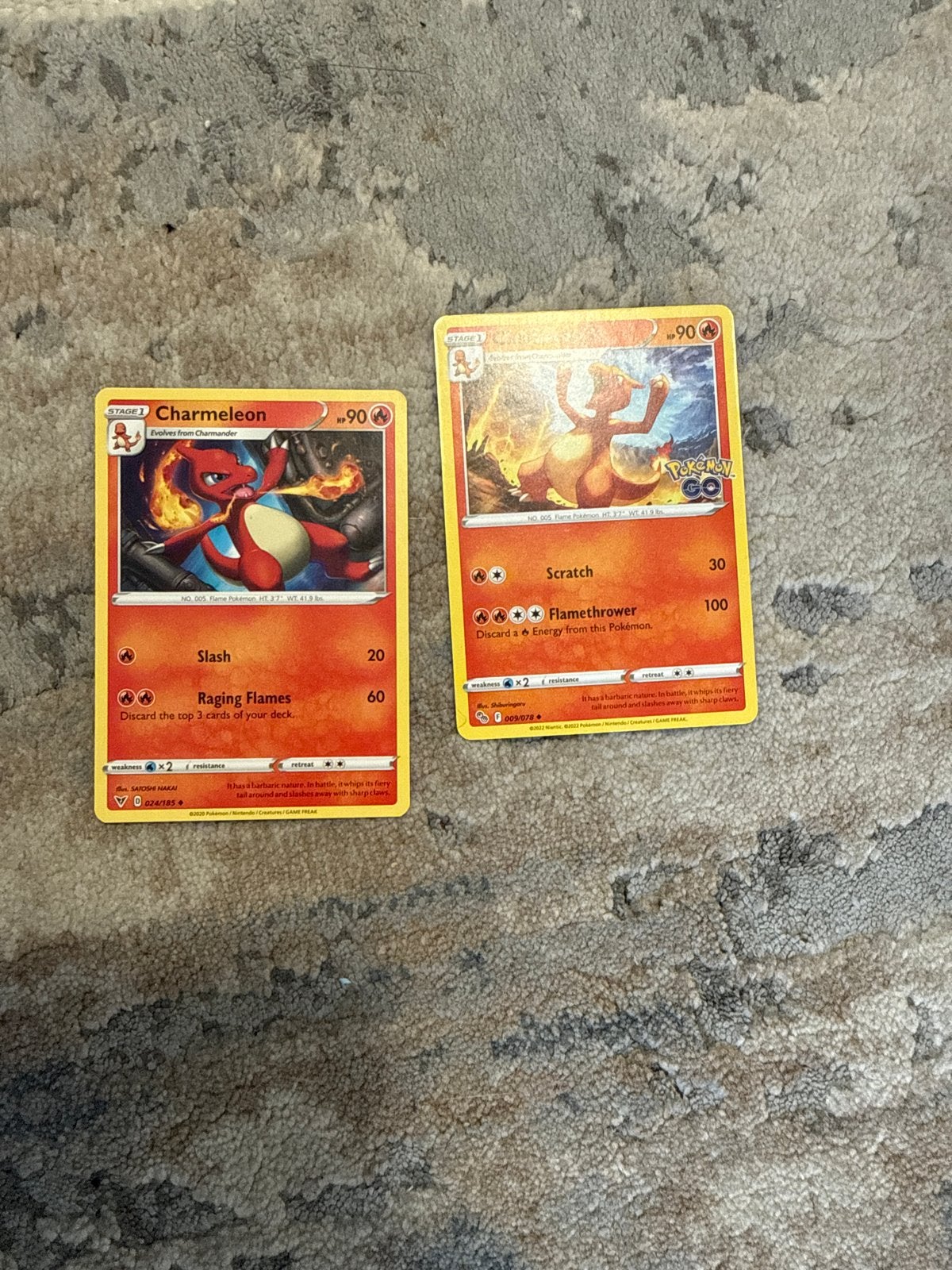 Pokémon kaarten: Charmeleon en Charizard (Pokémon GO), Ophalen of Verzenden, Zo goed als nieuw, Meerdere kaarten