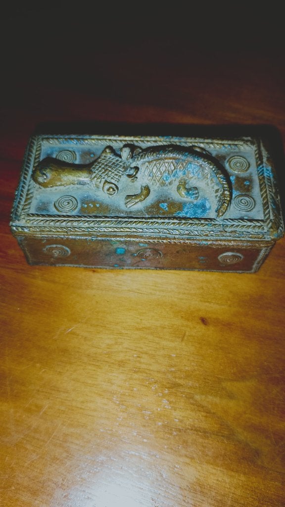 Antiek bronzen pre-koloniaal goudstof kistje Ashanti Ghana, Ophalen of Verzenden