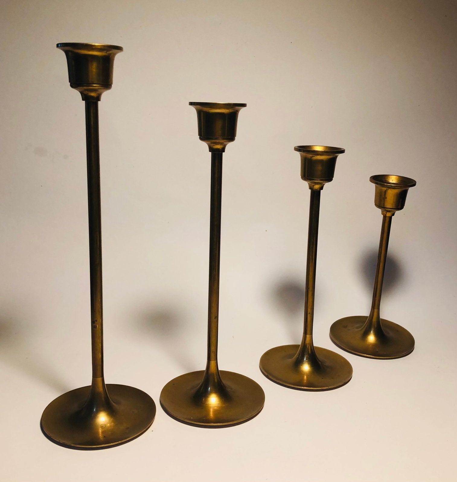 Vintage messing kandelaars, set van 4, sierlijk design, Ophalen of Verzenden