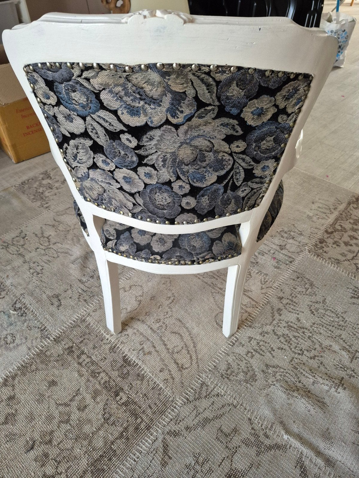 Vintage stoel met bloemenpatroon - Wit en Blauw, Ophalen, Hout, Gebruikt, Klassiek, Barok, Elegant