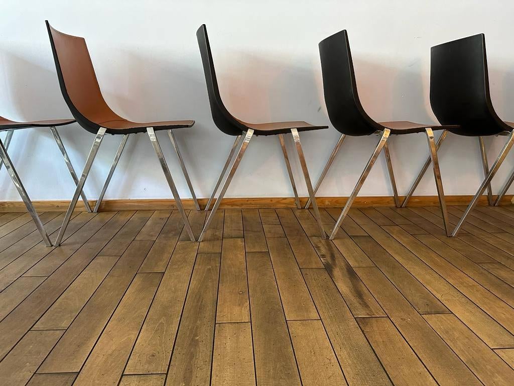 2 Zanotta eettafel stoel of bureau stoel, cognac, Ophalen, Bruin, Italian Design, Leer