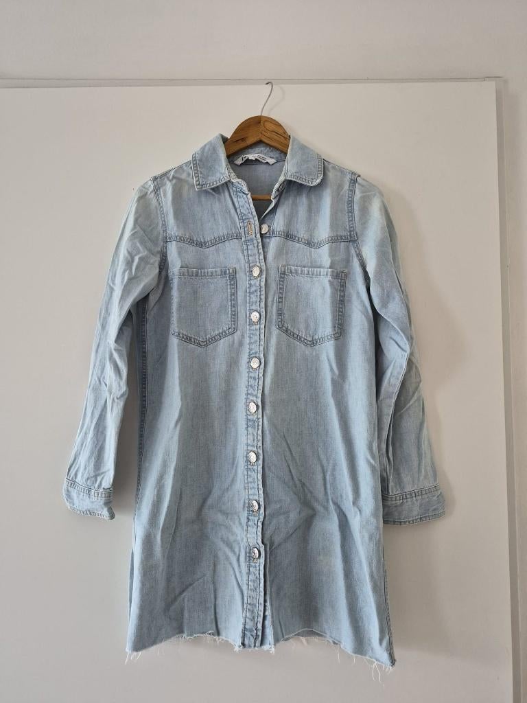 Lange spijkerblouse maat XS dames - zara - blauw, Blauw, Zara, Ophalen of Verzenden, Zo goed als nieuw