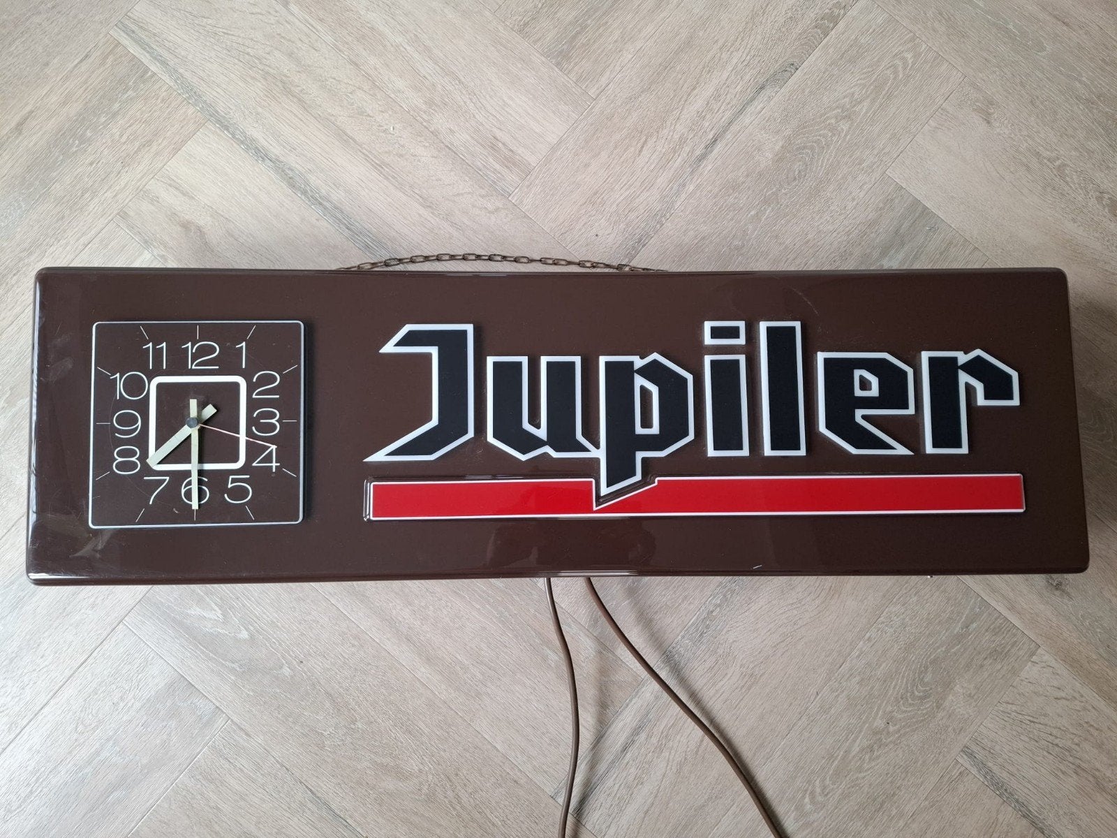 Vintage Jupiler lichtbak met klok 🍻💡🕑, Ophalen, Gebruikt, Lichtbak of (neon) lamp