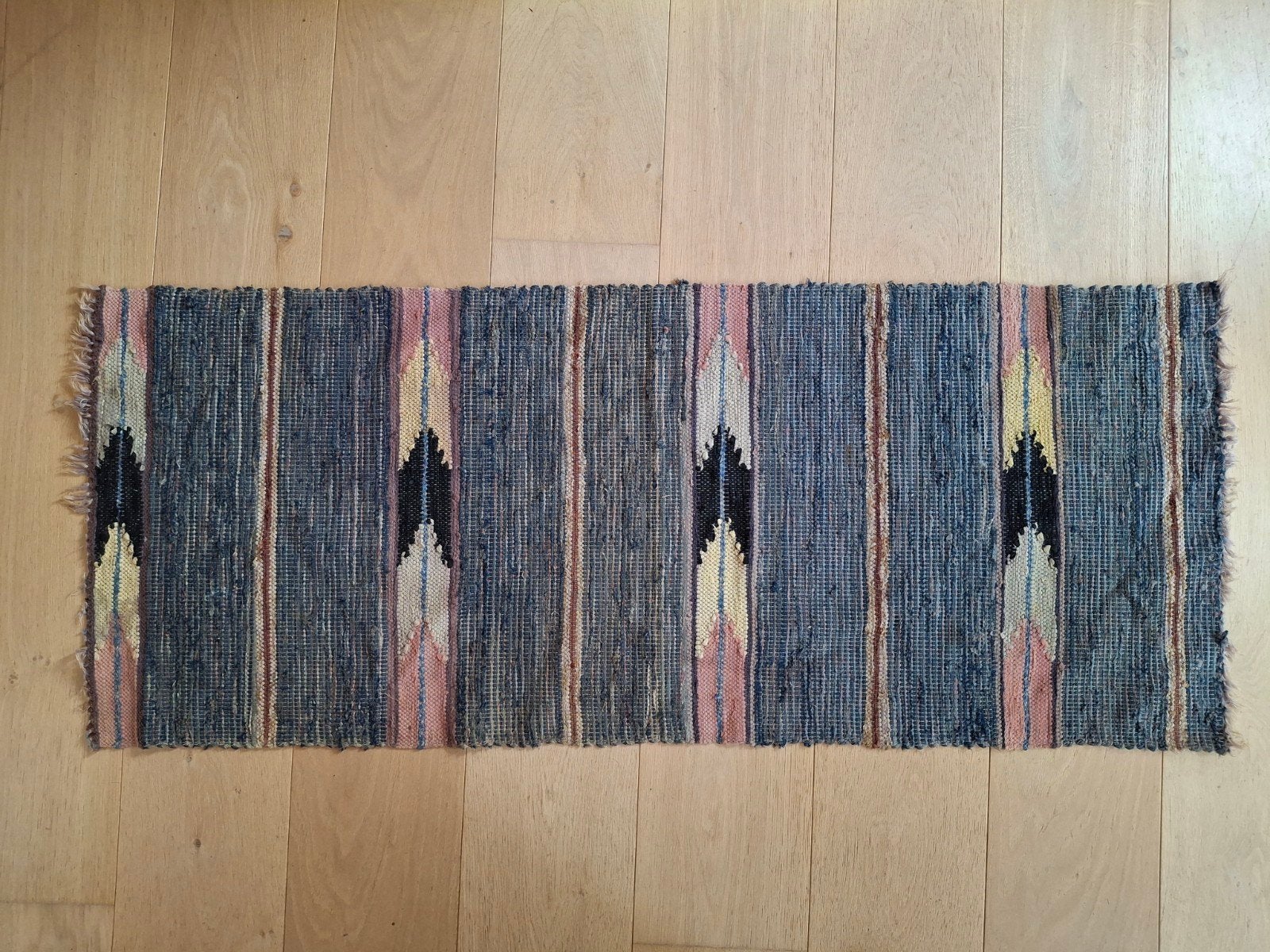 Zweeds katoenen voddenkleed blauw 145 cm, Huis en Inrichting, Gebruikt, 100 tot 150 cm, Blauw, Rechthoekig