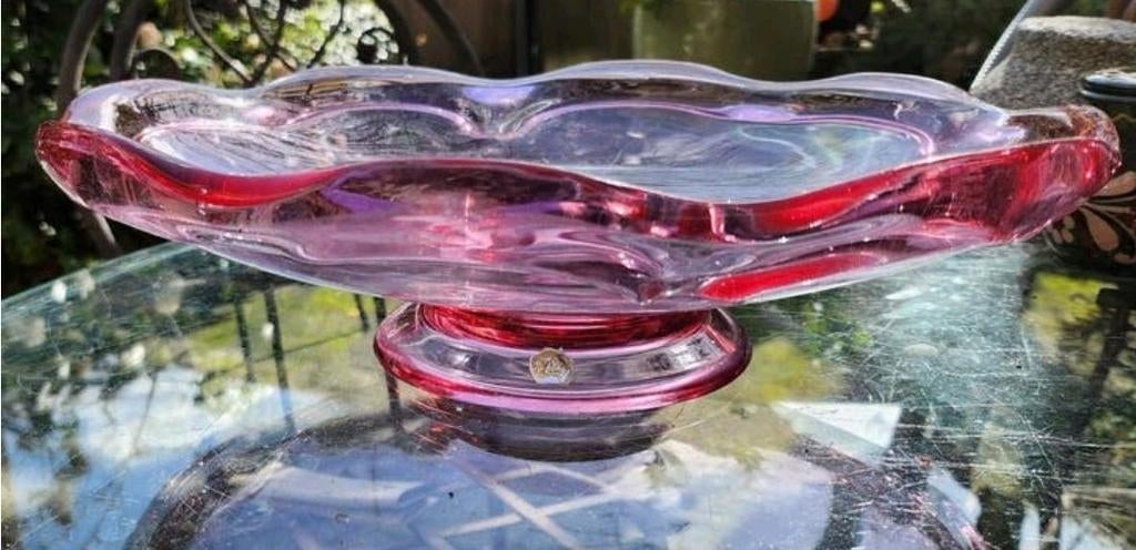Vintage Roze Cranberry Glass Schaal, Antiek en Kunst, Antiek | Glas en Kristal, Ophalen of Verzenden