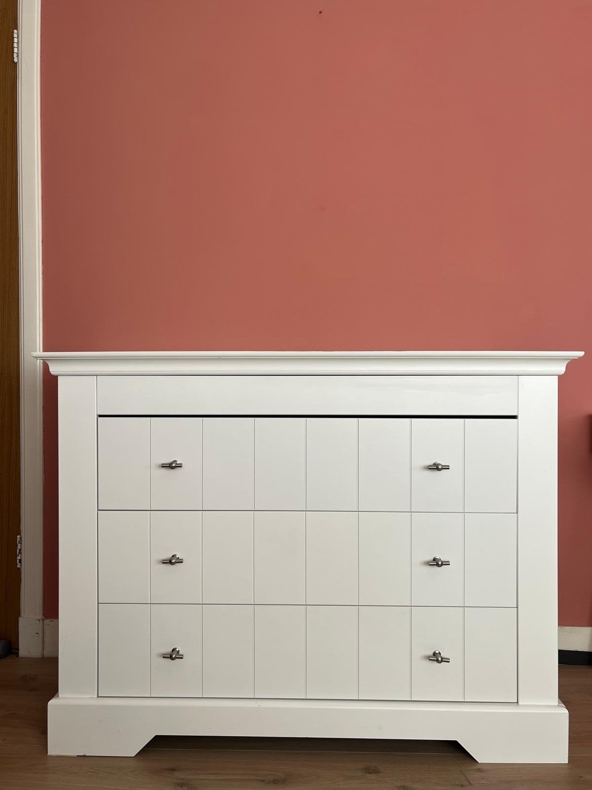 Witte commode / ladekast met 3 laden - Gebruikt, Ophalen, 100 tot 150 cm, 3 of 4 laden, Minder dan 100 cm
