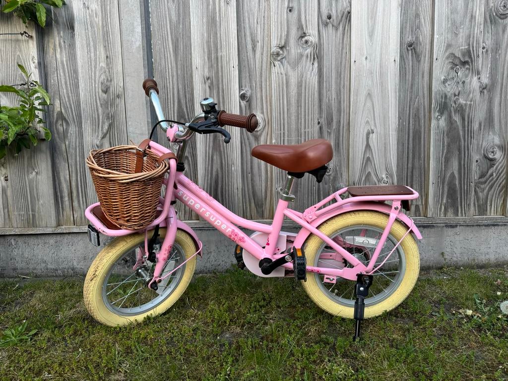 Supersuper Cooper Bamboo 14 inch kinderfiets roze, Ophalen, Zo goed als nieuw, 14 inch of minder
