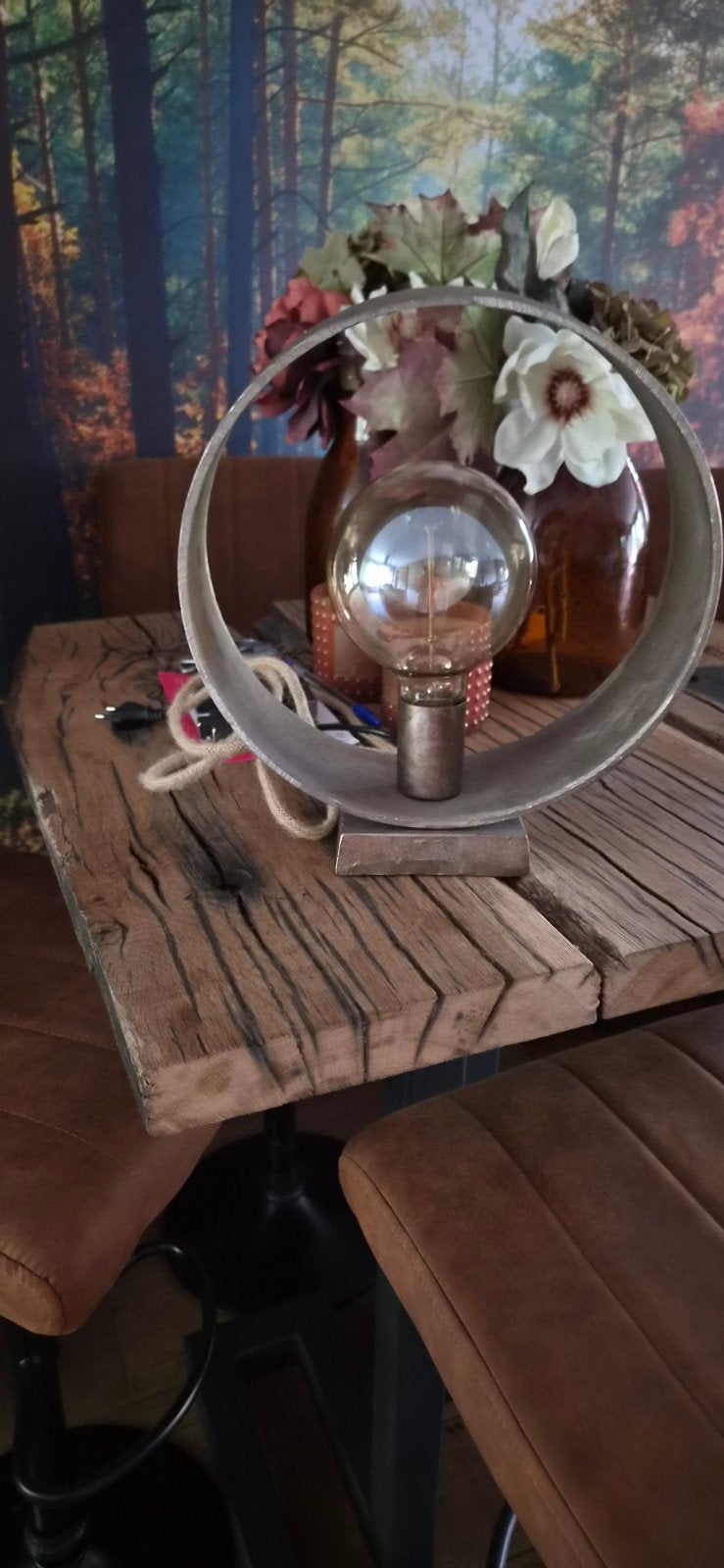 Unieke industriële tafellamp met Edison gloeilamp, Ophalen of Verzenden, Sfeerlamp