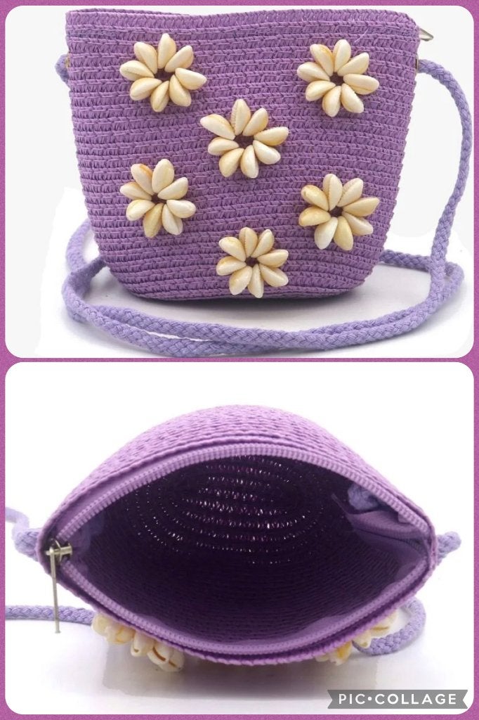 Schattig Kindertasje met Schelpbloemen (advr 214) – Lila, Ophalen of Verzenden, Nieuw, Paars, Schoudertasje