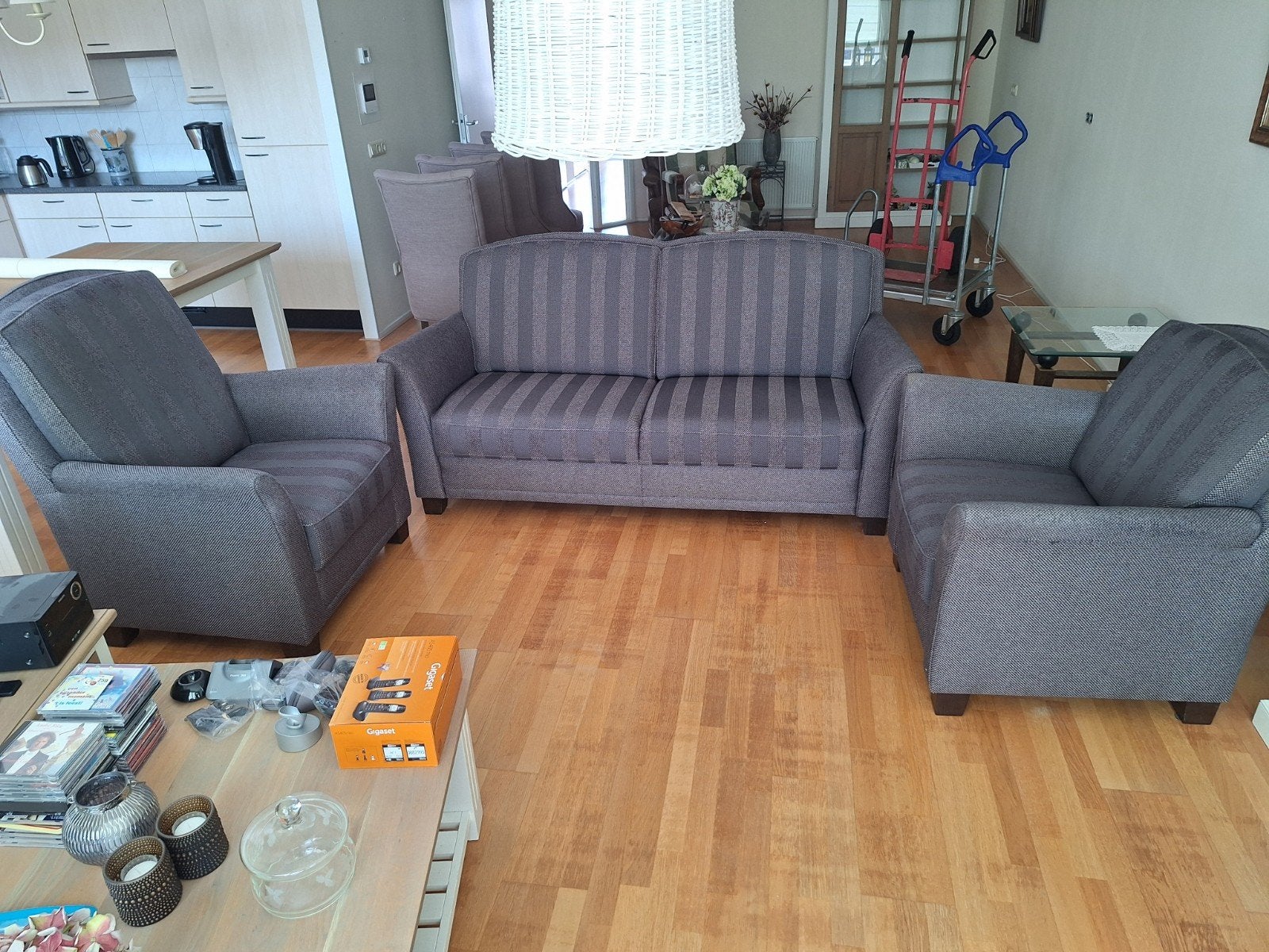 Bankstel bank met 2 stoelen stof 175 en 85 breed, Huis en Inrichting, Banken | Bankstellen, Ophalen, Gebruikt, Klassiek, 150 tot 200 cm