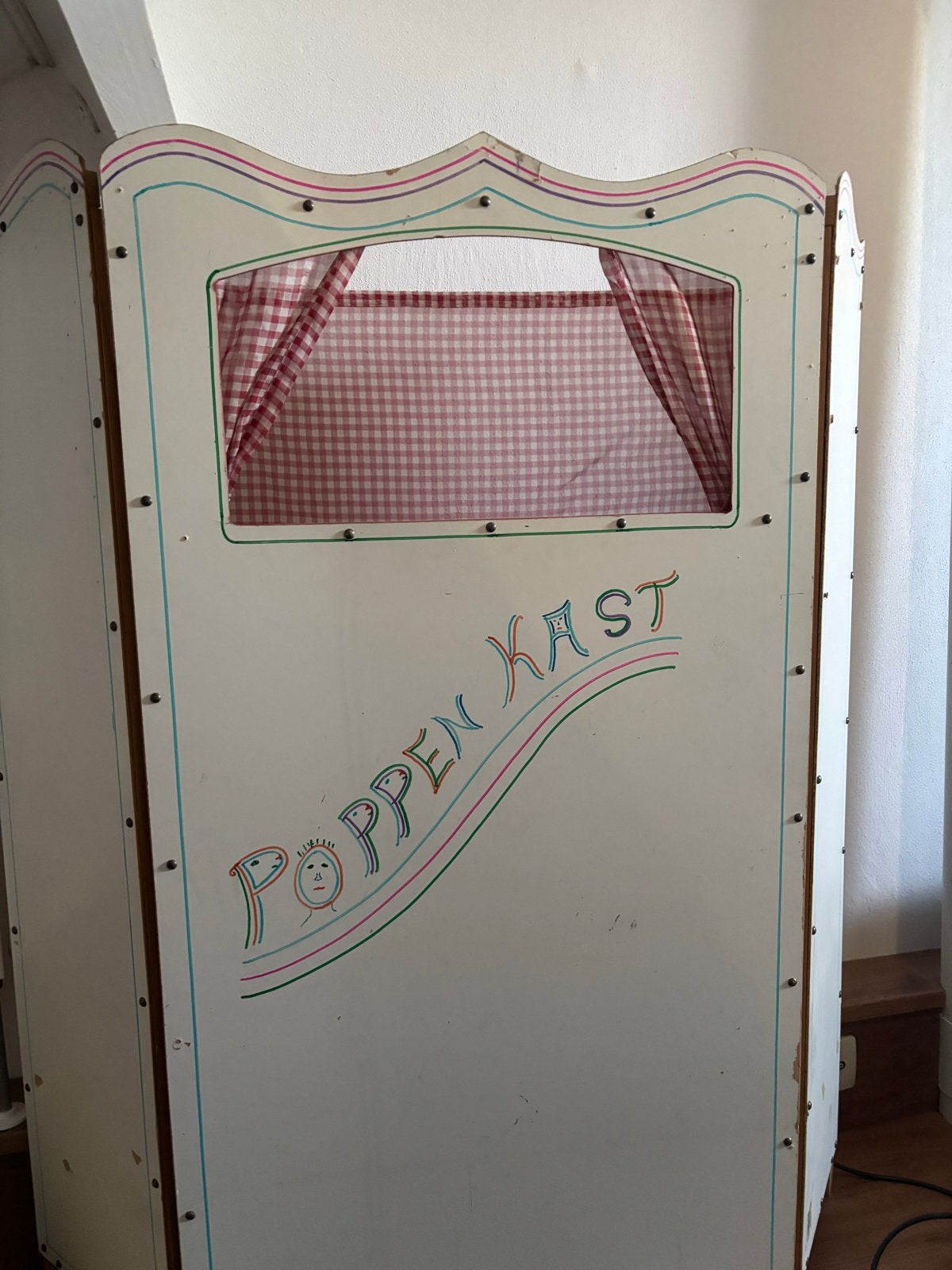 Vintage Poppenkast met 5 handpoppen, Kinderen en Baby's, Speelgoed | Poppen, Ophalen, Gebruikt, Overige typen