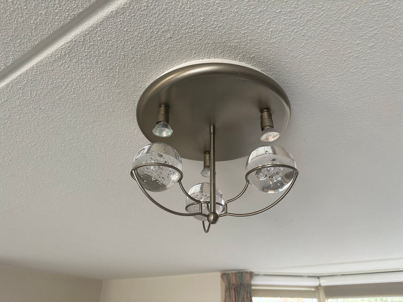 Vintage Plafondlamp Geborsteld met Glas, Gebruikt, Vintage, Glas, Plafondlamp