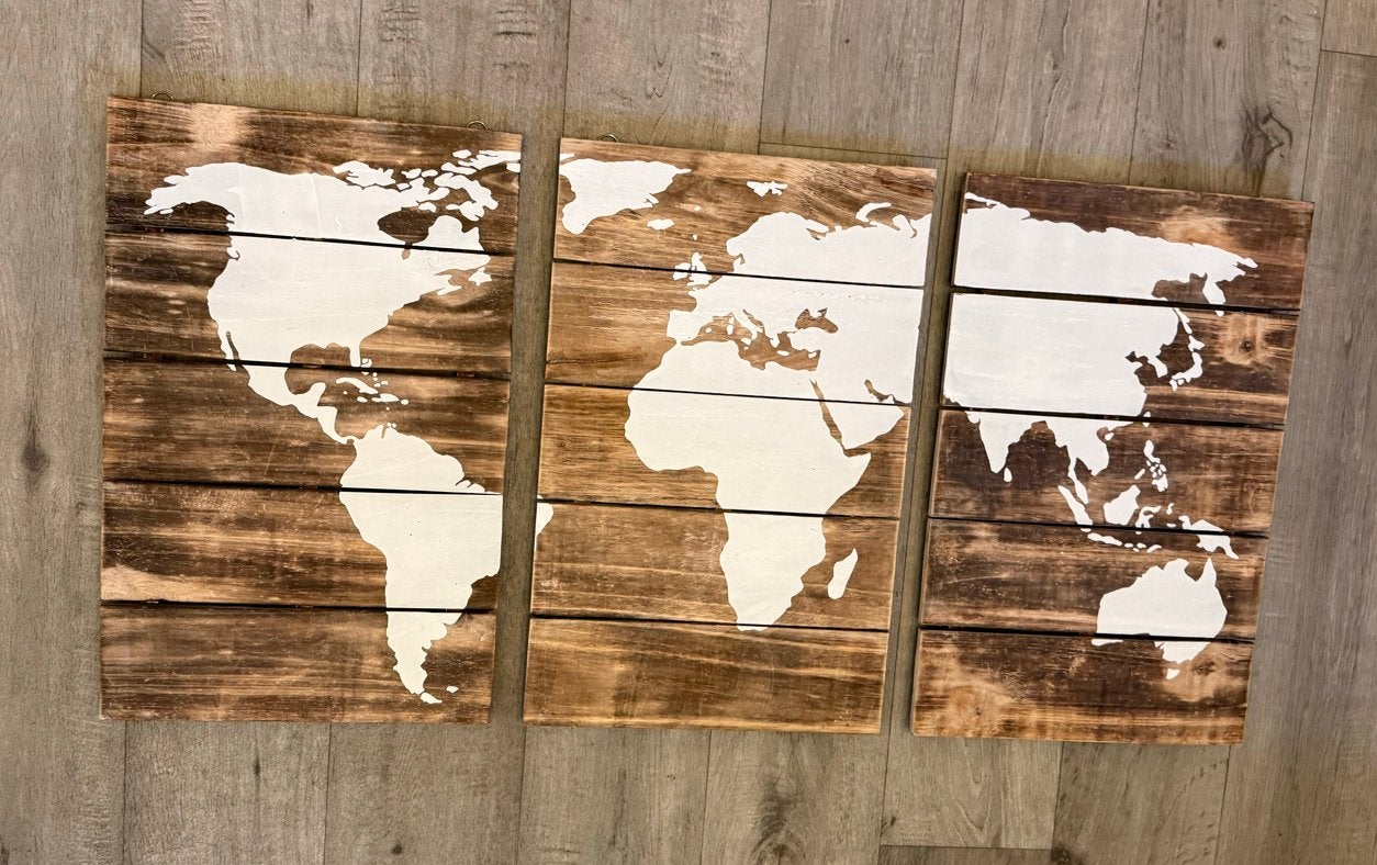 Houten Wereldkaart Wanddecoratie - Set van 3 Panelen, Ophalen, Hout, Meerkleurig, Zo goed als nieuw