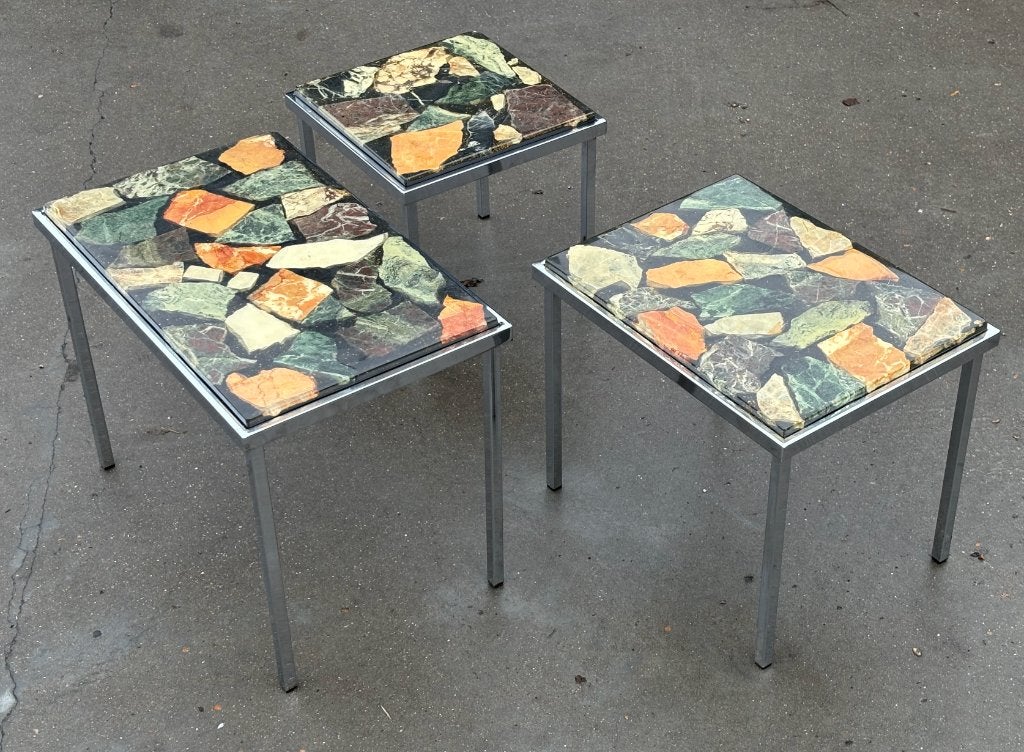 Vintage Mimiset (Onyx) Marmer bijzettafeltjes set, Minder dan 55 cm, Gebruikt, Vintage, Vintage