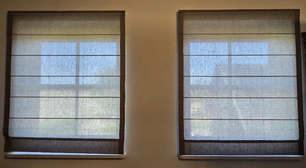4x zeer nette Luxaflex vouwgordijnen, serie Roman Shades, 129 cm, Beige, Ophalen of Verzenden, Zo goed als nieuw