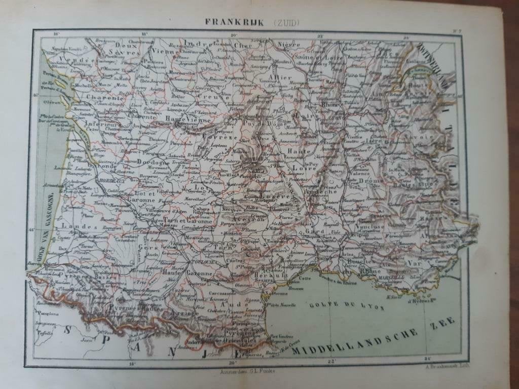 07 / Litho van J. Kuyper uit 1880 van Zuid Frankrijk, Ophalen of Verzenden