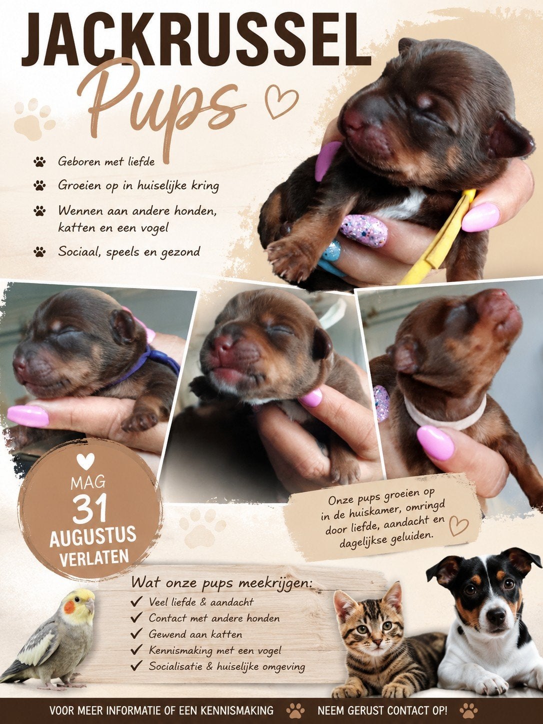Super mooie Raszuivere Jackrussel pups, Jack Russell Terriër, 8 tot 15 weken, Parvo, Meerdere