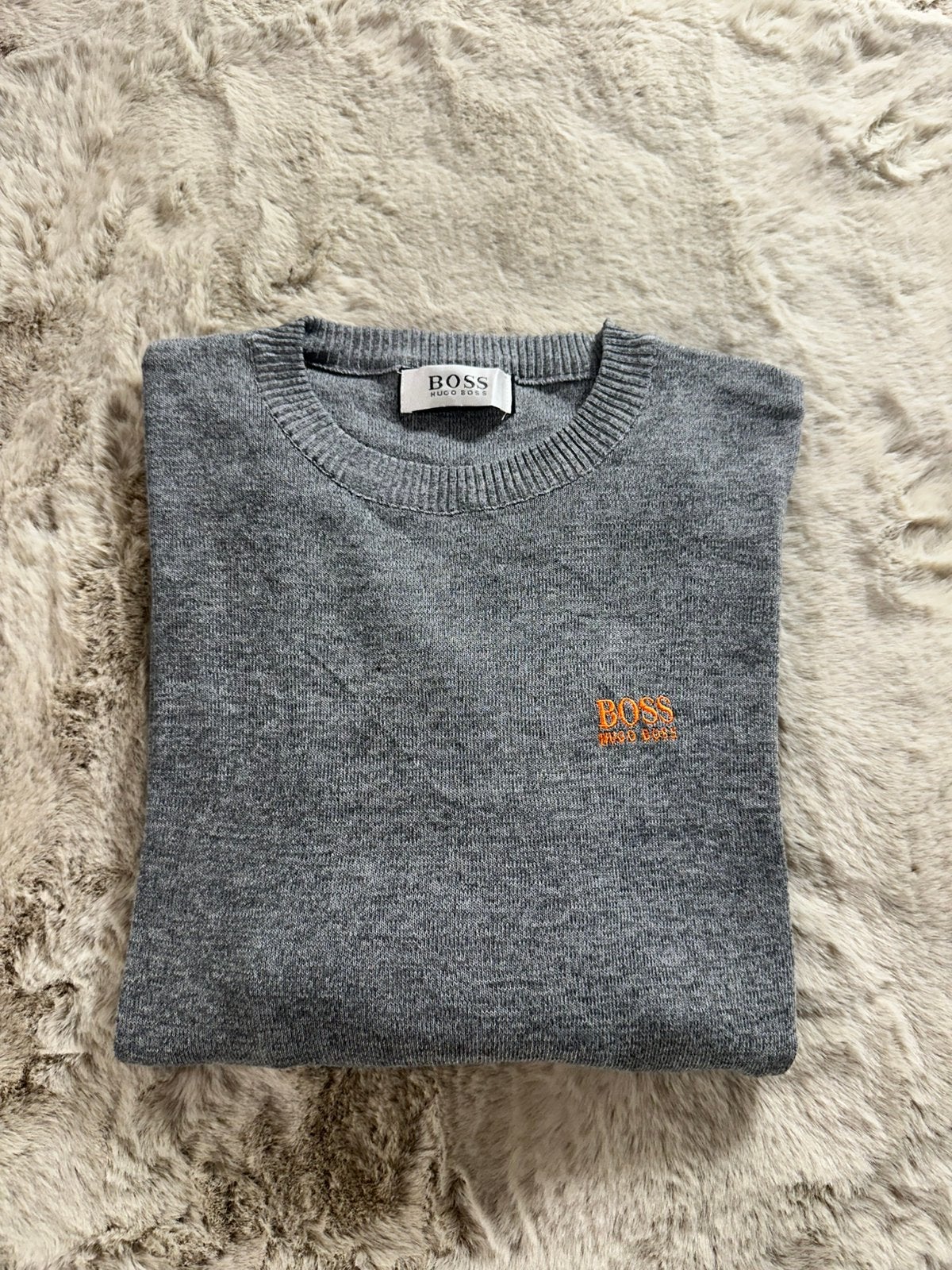BOSS Hugo Boss Trui Grijs Oranje Logo Heren Maat M, Ophalen of Verzenden, Zo goed als nieuw, Maat 48/50 (M), Grijs