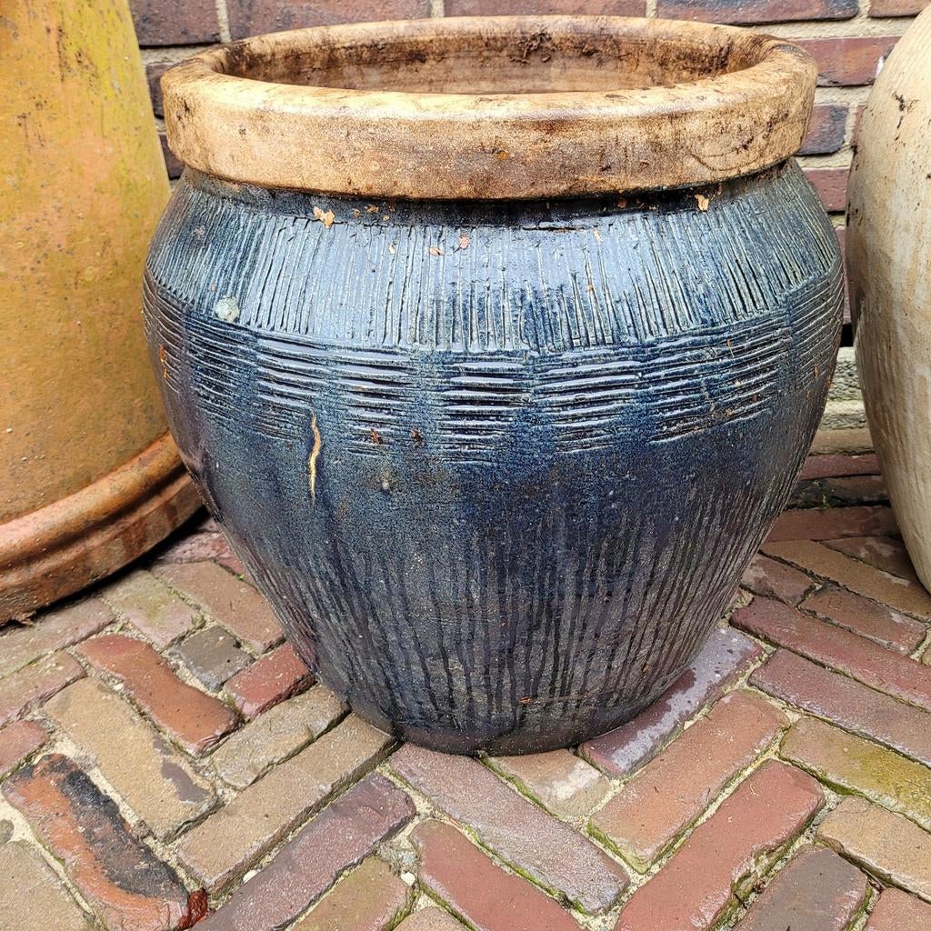 Blauw grijze terra cotta bloempot planten pot 50H, Tuin en Terras, Bloempotten, Ophalen, Rond, Aardewerk, Minder dan 40 cm
