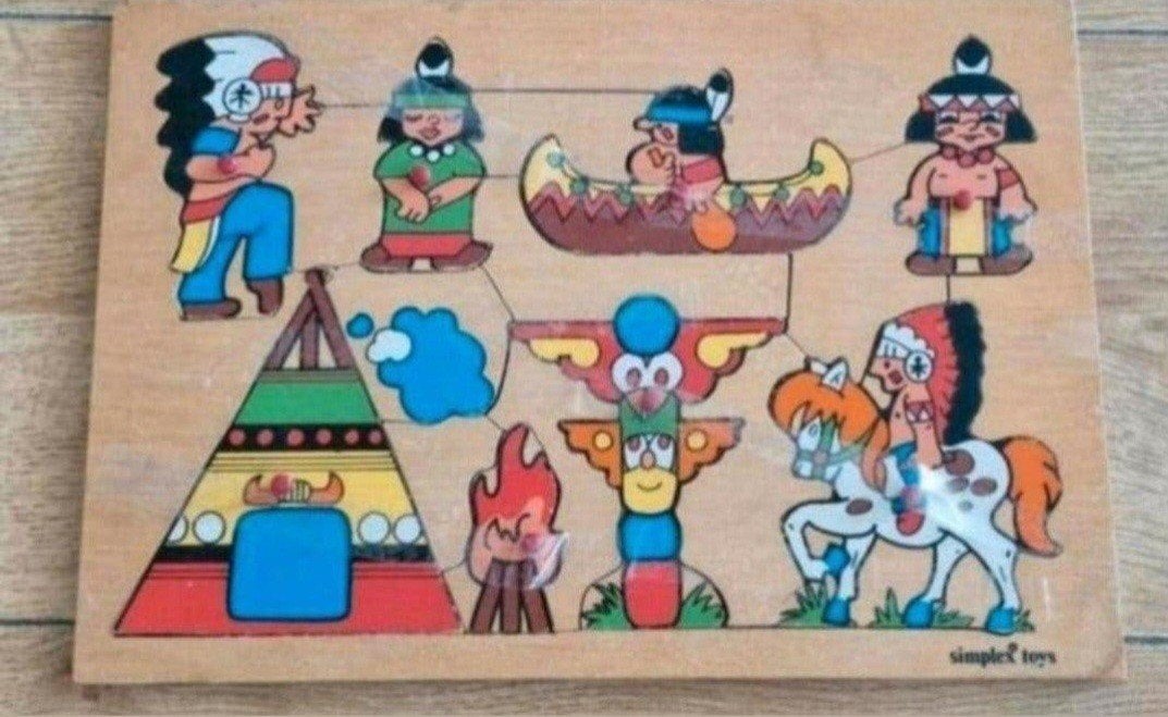 Houten Indianen Puzzel - Simplex Toys, 2 tot 4 jaar, Gebruikt, 10 tot 50 stukjes, Ophalen of Verzenden