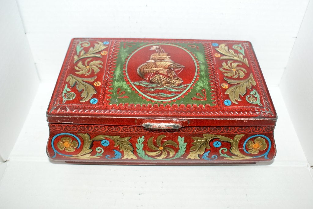 Trommel met pootjes handgreep met zeilschip vintage antiek, Verzamelen, Blikken, Ophalen of Verzenden, Gebruikt, Overige