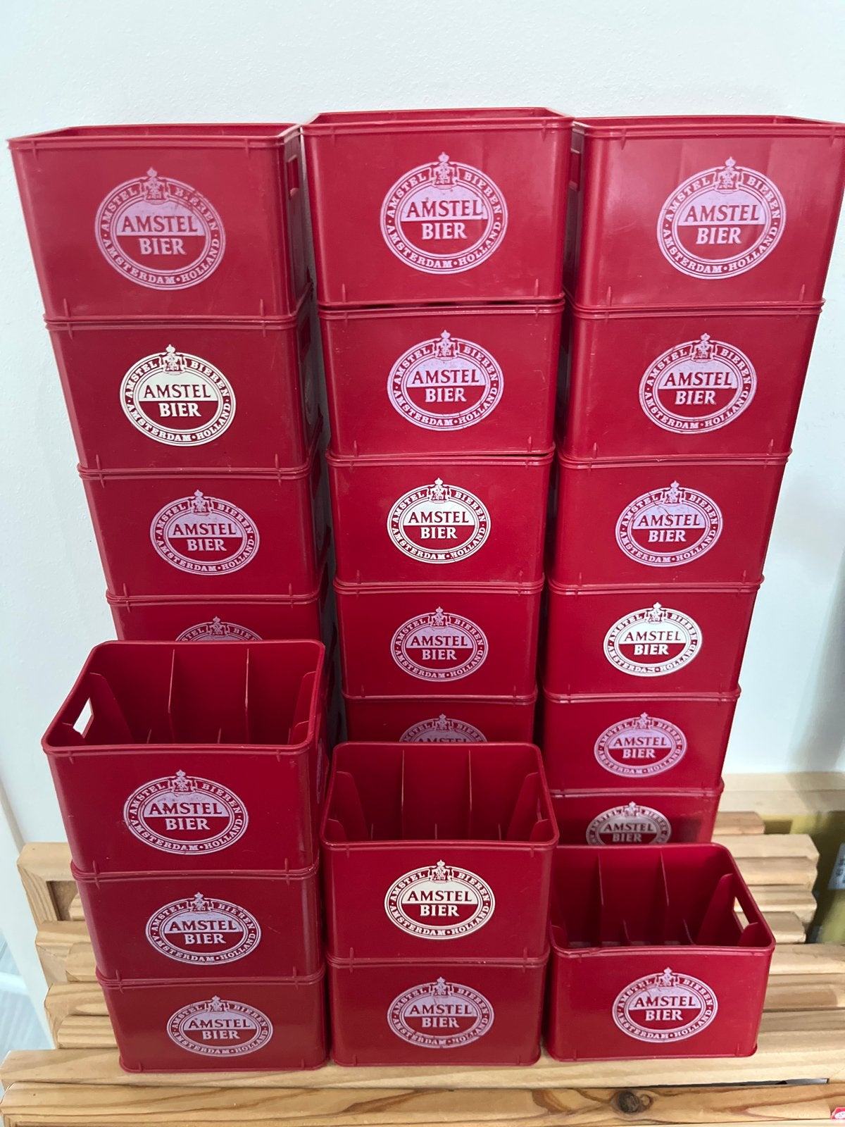 24 Amstel Bier mini kratjes / viltjes houders (10x7x6 cm), Gebruikt, Gebruiksvoorwerp, Ophalen of Verzenden, Amstel