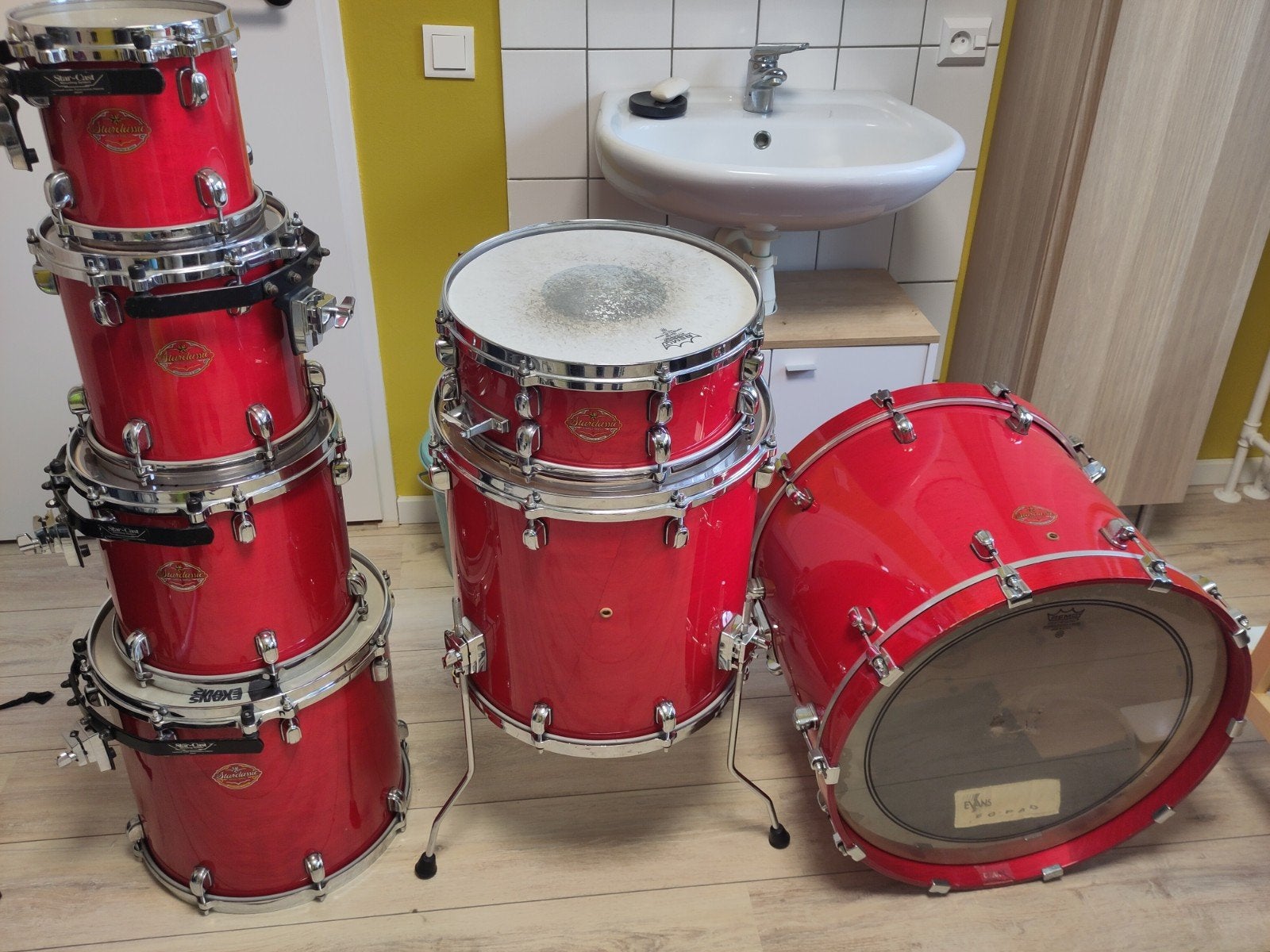 Tama Starclassic Maple Drumstel uit 1994 - Rood, Muziek en Instrumenten, Drumstellen en Slagwerk, Ophalen, Gebruikt, Tama
