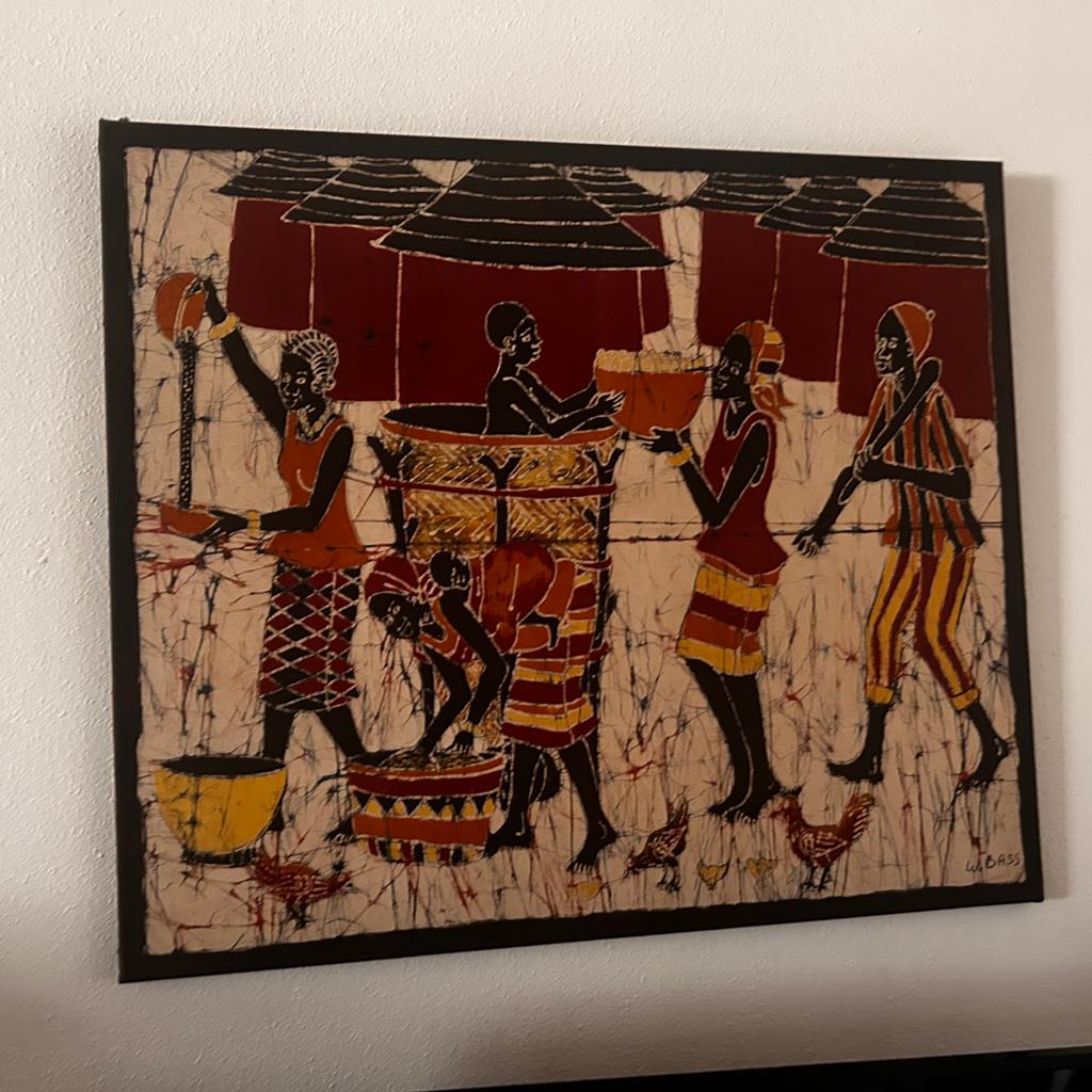 Groot schilderij in Afrikaanse / etnische stijl op doek, Antiek en Kunst, Kunst | Schilderijen | Klassiek, Ophalen of Verzenden