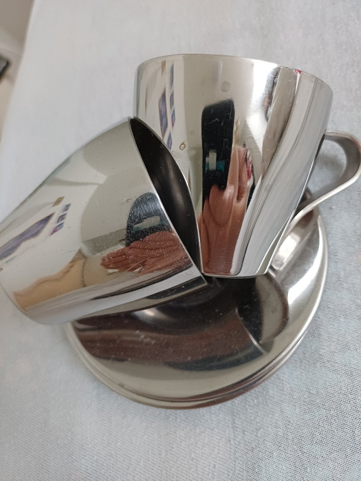 IKEA roestvrijstalen espresso kopjes met schotels (2 stuks), Ophalen, IKEA, Zilver, Metaal