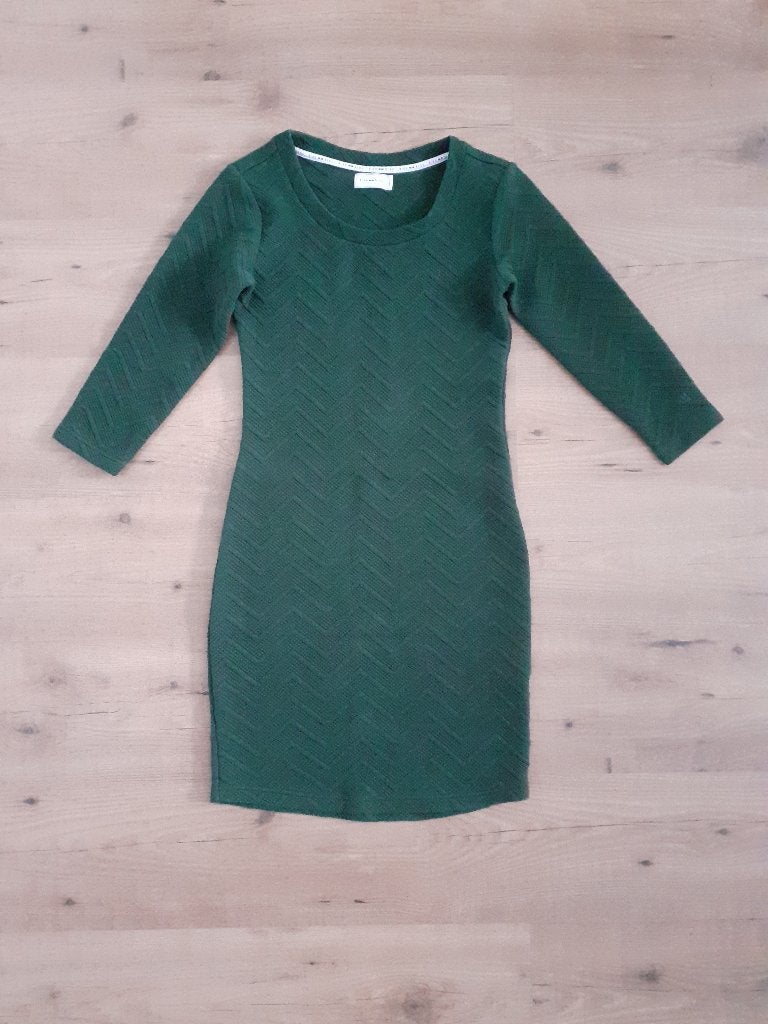 Donkergroene jurk met golfpatroon Bien Bleu maat S, Ophalen of Verzenden, Zo goed als nieuw, Maat 36 (S), Boven de knie