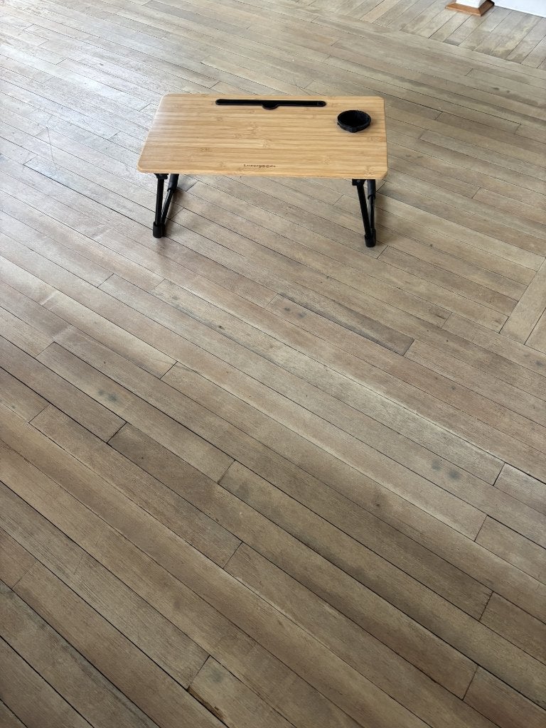 Bamboe Laptoptafel Luxergoods - Verstelbaar en Compact, Ophalen, Zo goed als nieuw, In hoogte verstelbaar