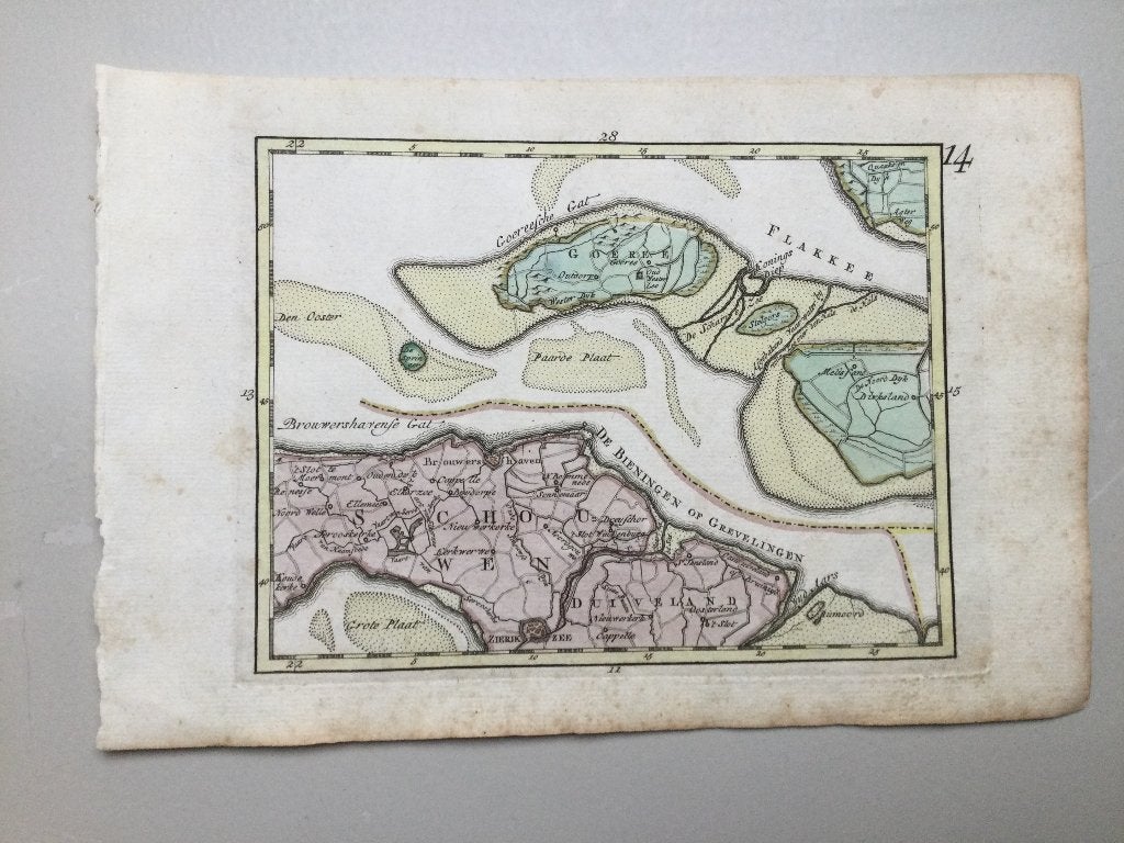 Schouwen Duiveland, Goes, 2 stuks., C en J C Sepp, 1773, Cartografie, 19 cm, Handgekleurd, 13 cm