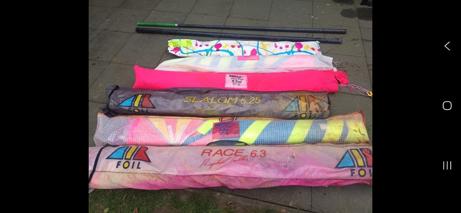 Complete windsurfset - HiFly 330FX met diverse zeilen, Gebruikt, 6.5 m² tot 8 m², 300 cm of meer, Met vin(nen)