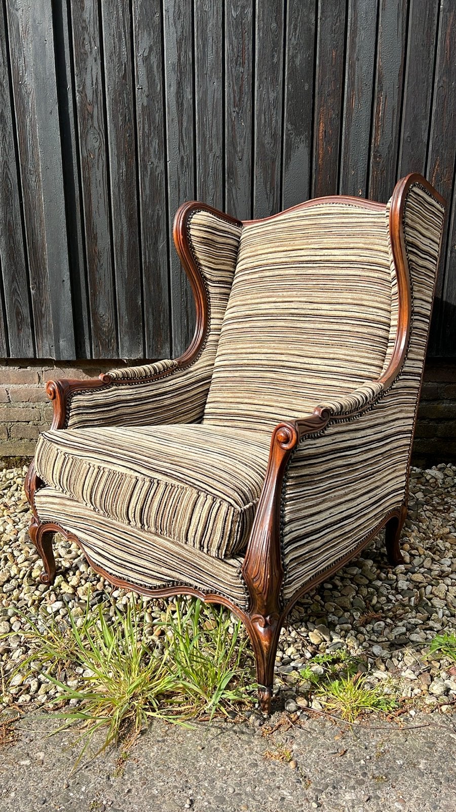 Klassieke Oorfauteuil met Gestreept Patroon, Antiek en Kunst, Ophalen