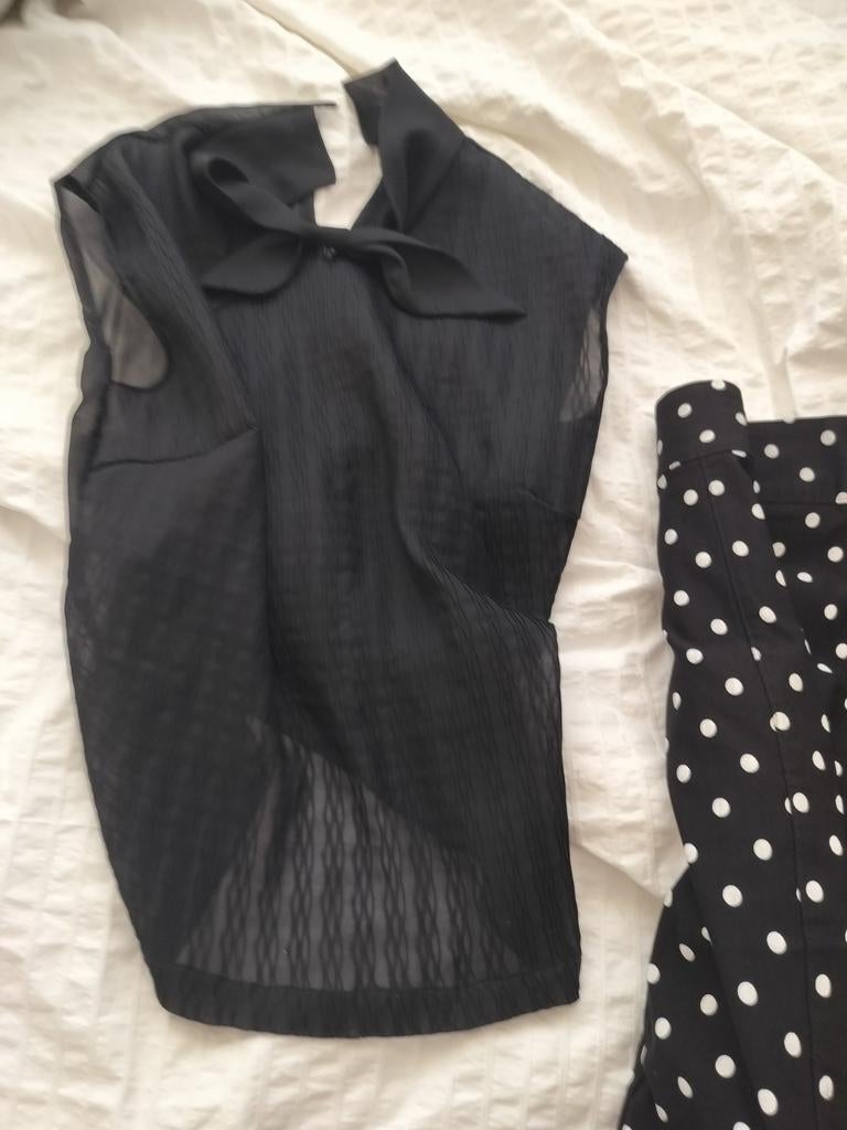 Orginele sixties blouse zwart half transparante stof M, Kleding | Dames, Ophalen of Verzenden, Zo goed als nieuw, Zwart