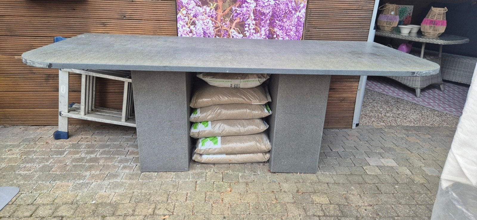 Marmer grote buiten tafel, Tuin en Terras, Ophalen, Gebruikt, Rechthoekig, Overige materialen