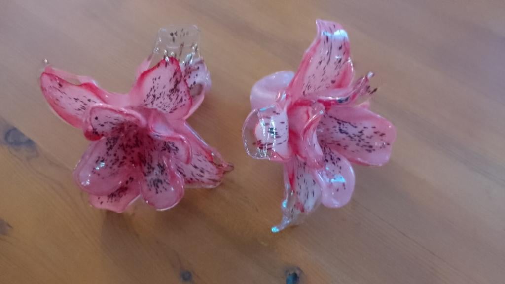 Set van 2 roze glazen bloemen - decoratief, Ophalen