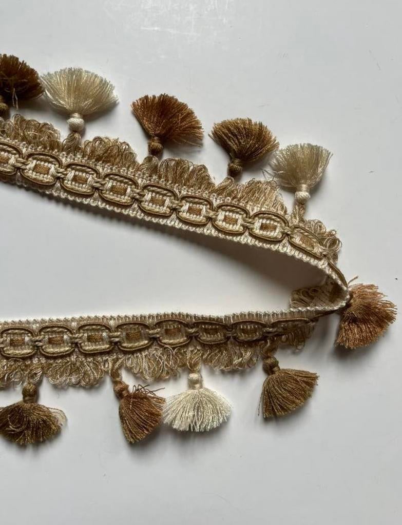 Kwastjes / franje band beige bruin 5,5 meter lang, Ophalen of Verzenden, Nieuw, Kant
