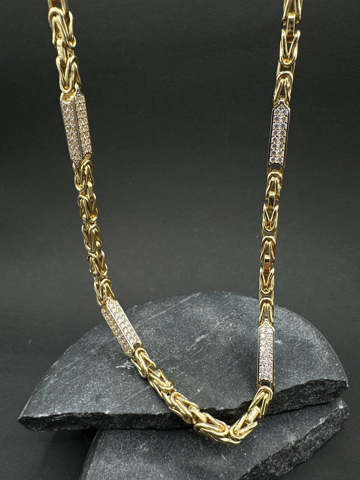 14k Gouden Koningsketting met Zirkonia, Sieraden, Tassen en Uiterlijk, Kettingen, Ophalen of Verzenden, Nieuw, Goud, Met kristal